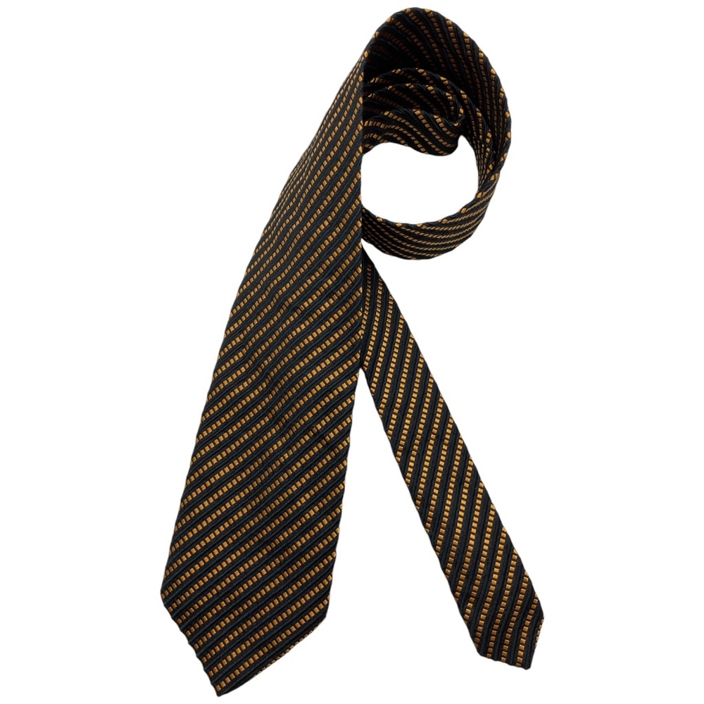 KENZO HOMME Black/Orange Striped Silk Blend LUXURY Tie ITALY